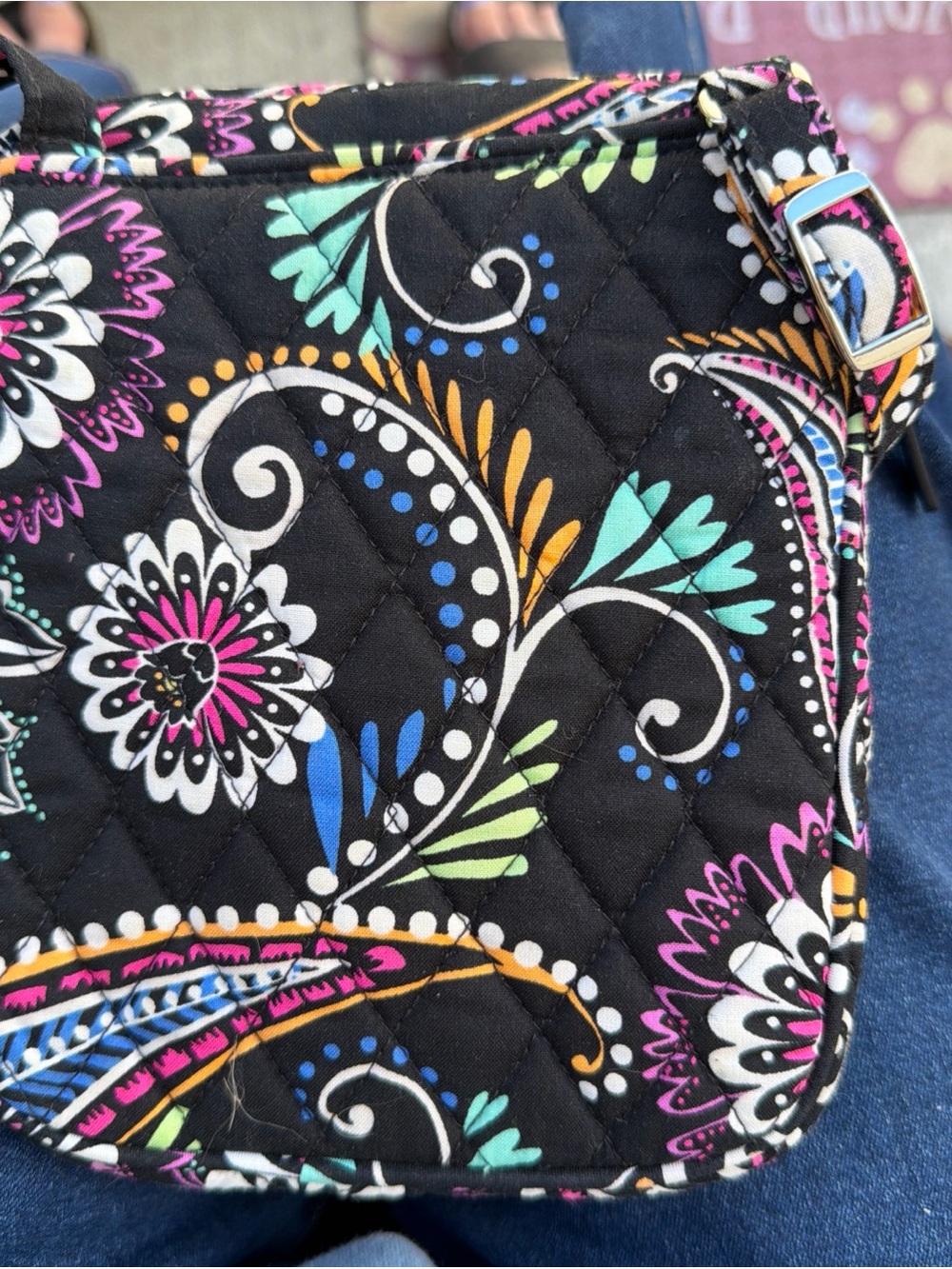 Vera Bradley Black Quilted Crossbody with Multicolor Floral Paisley